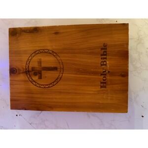 Vintage Cedar Wood Holy Bible Box UAW Local 296 Union Made Religious Keepsake